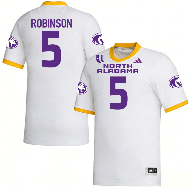 North Alabama Lions #5 Demarcious Robinson College Football Jerseys,Uniforms Stitched-White